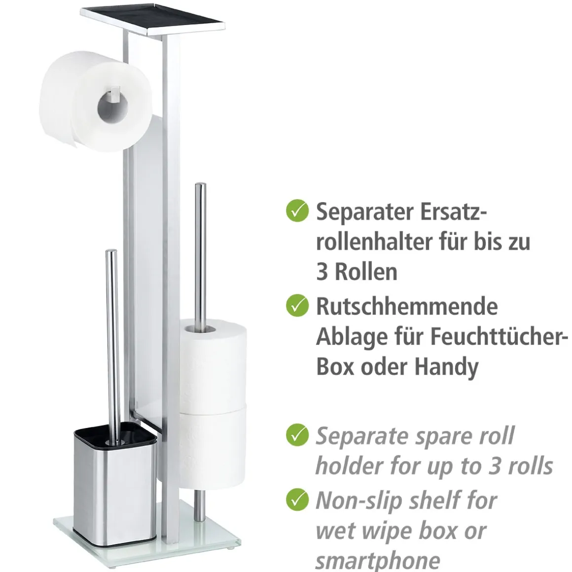 Wenko Stand WC-Garnitur Debar mit Ablage Edelstahl rostfrei