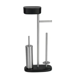 Wenko Stand WC-Garnitur mit Box Rivazza Schwarz integrierter Toilettenpapierhalter Ersatzrollenhalter und WC-Bürstenhalter mit Ablagebox