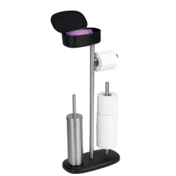 Wenko Stand WC-Garnitur mit Box Rivazza Schwarz integrierter Toilettenpapierhalter Ersatzrollenhalter und WC-Bürstenhalter mit Ablagebox