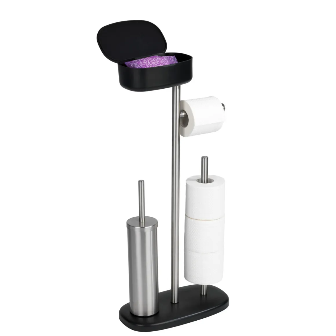 Wenko Stand WC-Garnitur mit Box Rivazza Schwarz integrierter Toilettenpapierhalter Ersatzrollenhalter und WC-Bürstenhalter mit Ablagebox