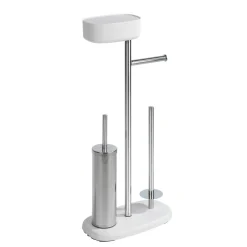 Wenko Stand WC-Garnitur mit Box Rivazza Weiß integrierter Toilettenpapierhalter Ersatzrollenhalter und WC-Bürstenhalter mit Ablagebox