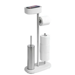 Wenko Stand WC-Garnitur mit Box Rivazza Weiß integrierter Toilettenpapierhalter Ersatzrollenhalter und WC-Bürstenhalter mit Ablagebox