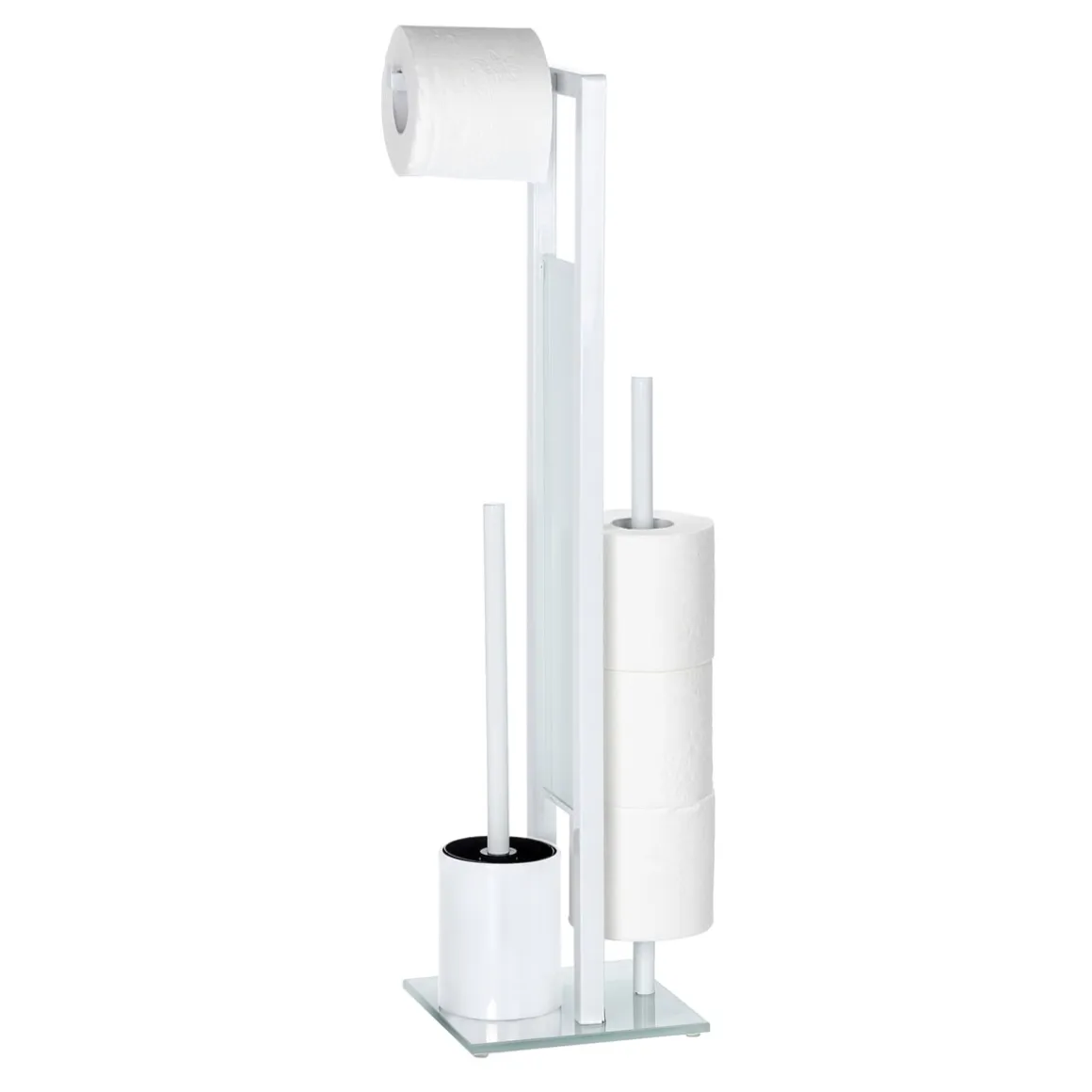 Wenko Stand WC-Garnitur Rivalta Weiß integrierter Toilettenpapierhalter und WC-Bürstenhalter