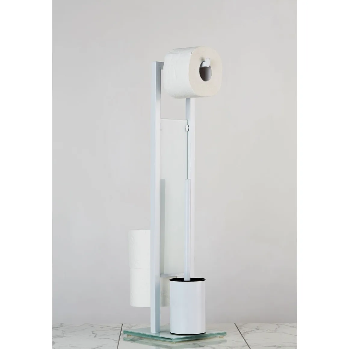 Wenko Stand WC-Garnitur Rivalta Weiß integrierter Toilettenpapierhalter und WC-Bürstenhalter