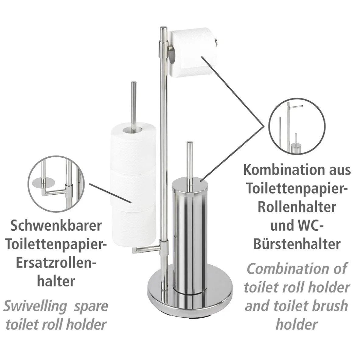 Wenko Stand WC-Garnitur Universalo Neo Edelstahl integrierter Toilettenpapierhalter und WC-Bürstenhalter rostfrei