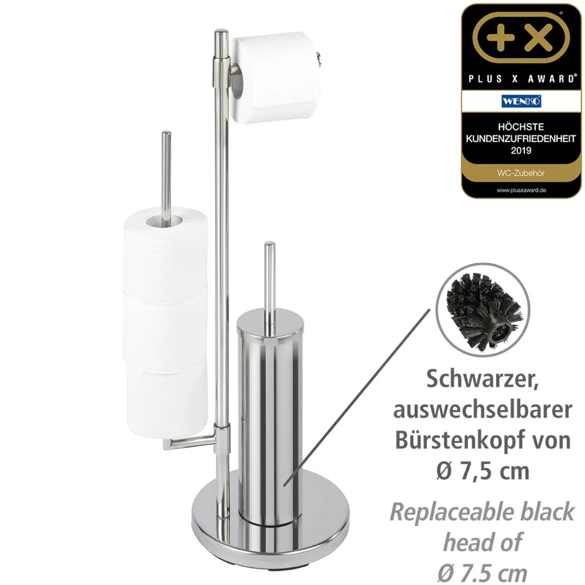Wenko Stand WC-Garnitur Universalo Neo Edelstahl integrierter Toilettenpapierhalter und WC-Bürstenhalter rostfrei