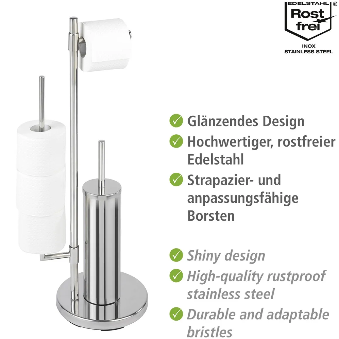 Wenko Stand WC-Garnitur Universalo Neo Edelstahl integrierter Toilettenpapierhalter und WC-Bürstenhalter rostfrei