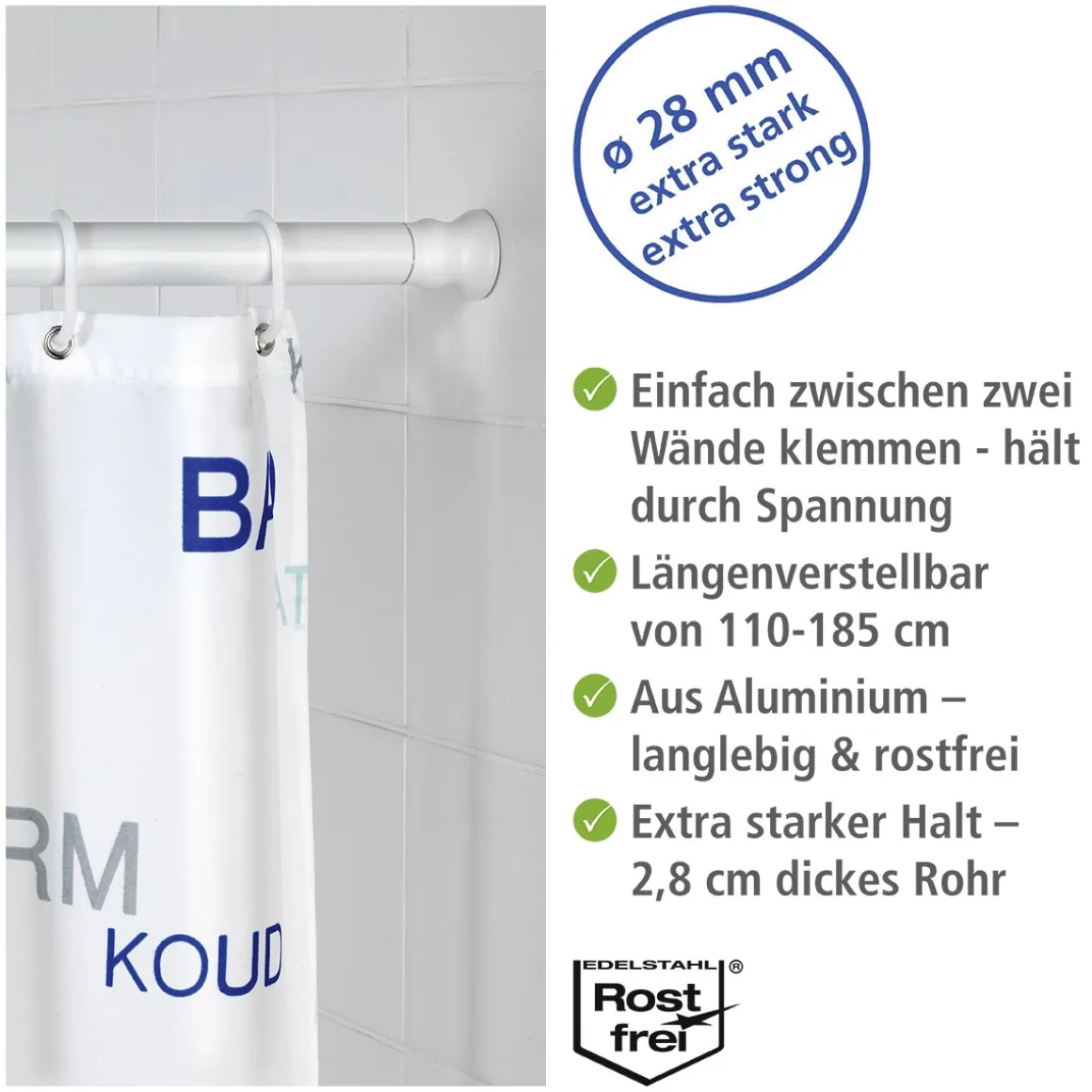 Wenko Teleskop Duschstange extra stark Weiß 110 - 185 cm