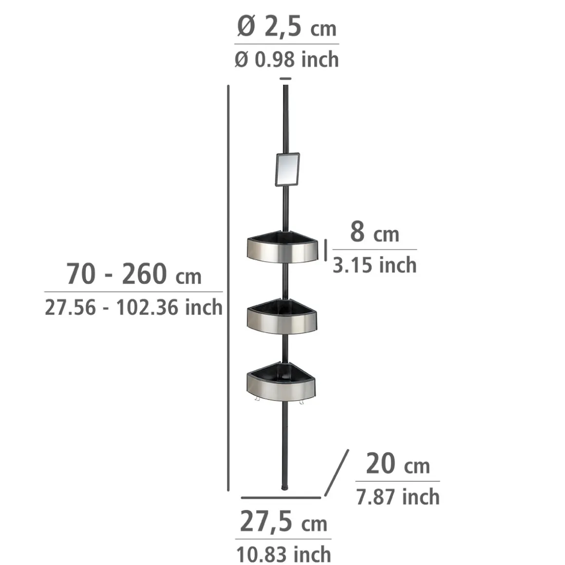 Wenko Teleskop-Duschecke Premium Big Black Edelstahl rostfrei