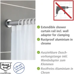 Wenko Teleskop-Duschstange Luz 110 - 185 cm Chrom Ausziehbare Duschvorhangstange aus rostfreiem Edelstahl