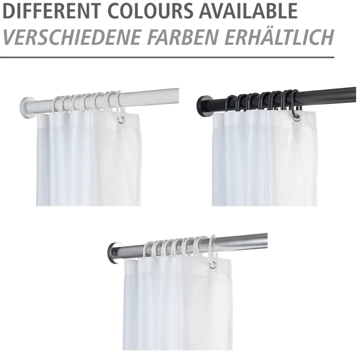 Wenko Teleskop-Duschstange Luz 110 - 185 cm Schwarz Ausziehbare Duschvorhangstange aus rostfreiem Aluminium