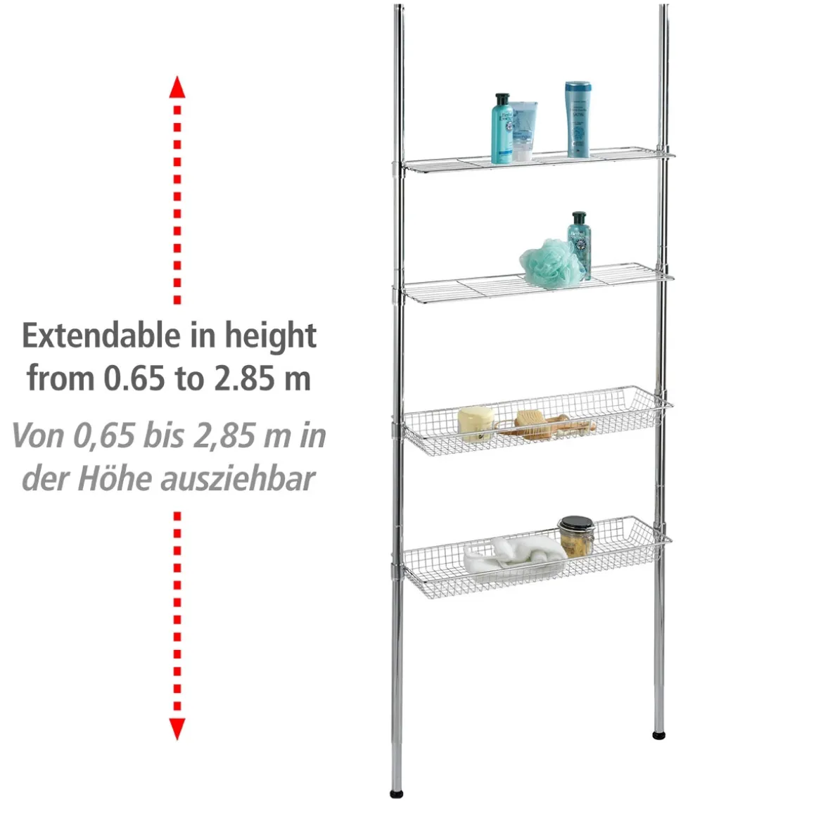 Wenko Teleskopregal Ellera mit 2 Ablagen und 2 Körben