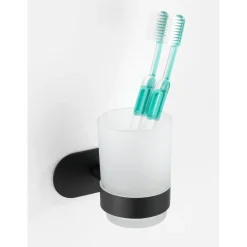 Wenko Turbo-Loc Edelstahl Zahnputzbecherhalter Uno Orea Black Matt Zahnbürstenhalter Befestigen ohne bohren