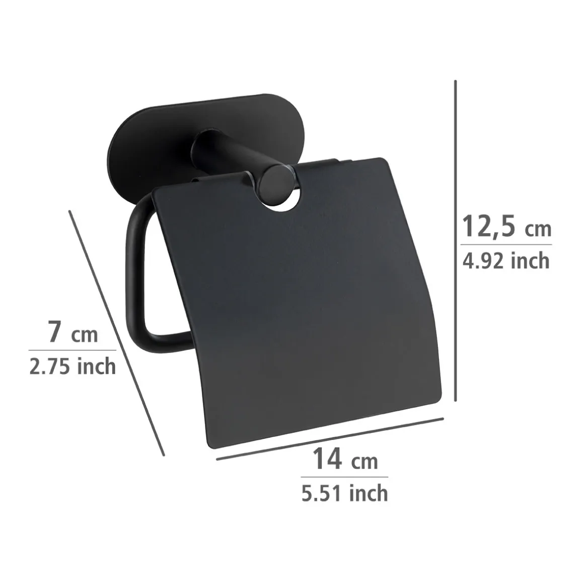 Wenko Turbo-Loc Edelstahl Toilettenpapierhalter mit Deckel Orea Black Matt WC-Rollenhalter Befestigen ohne bohren