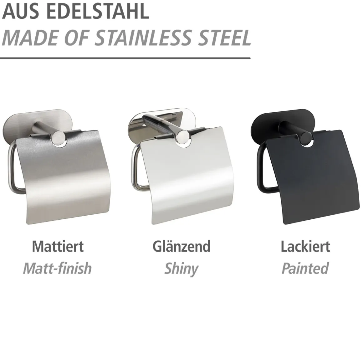 Wenko Turbo-Loc Edelstahl Toilettenpapierhalter mit Deckel Orea Black Matt WC-Rollenhalter Befestigen ohne bohren