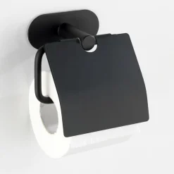 Wenko Turbo-Loc Edelstahl Toilettenpapierhalter mit Deckel Orea Black Matt WC-Rollenhalter Befestigen ohne bohren