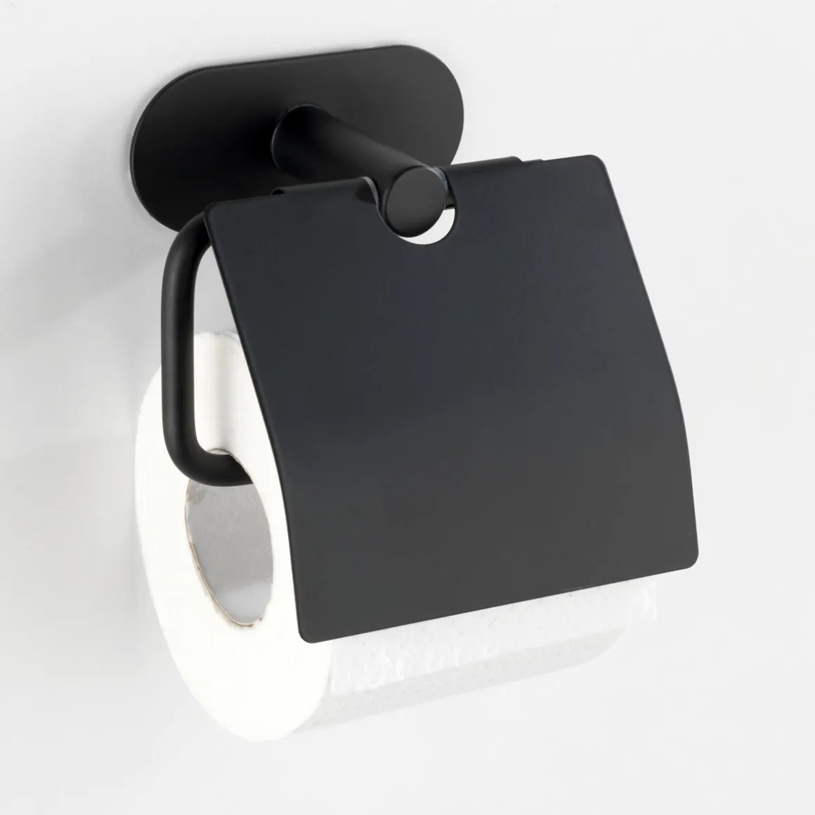 Wenko Turbo-Loc Edelstahl Toilettenpapierhalter mit Deckel Orea Black Matt WC-Rollenhalter Befestigen ohne bohren