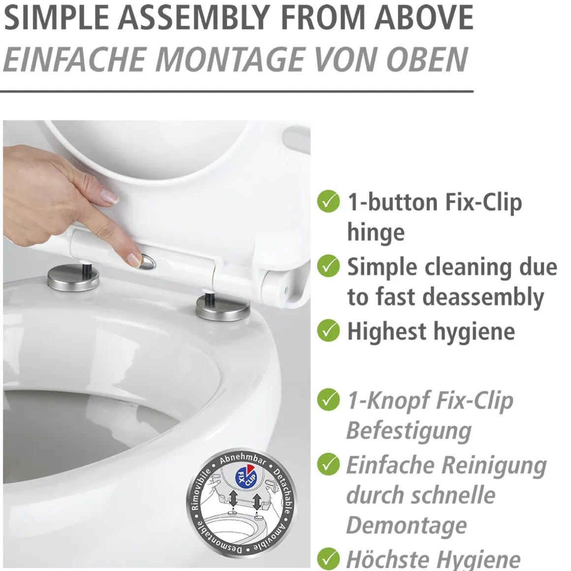 Wenko WC-Sitz Plumes mit Relief-Oberfläche Toilettensitz mit Absenkautomatik Schnellbefestigung aus bruchstabilem Thermoplast