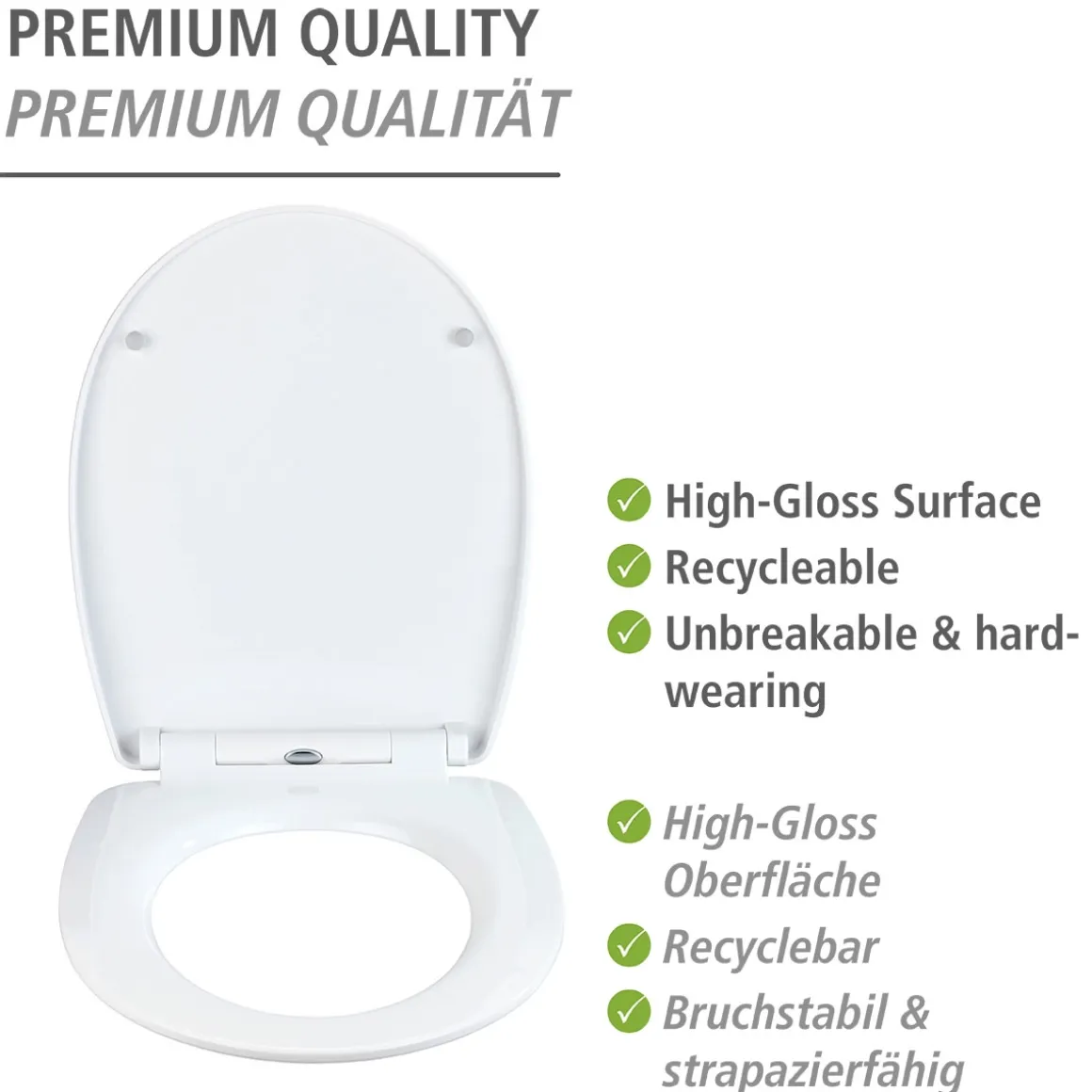 Wenko WC-Sitz Polar mit Hochglanz-Oberfläche Toilettensitz mit Absenkautomatik Schnellbefestigung aus bruchstabilem Thermoplast