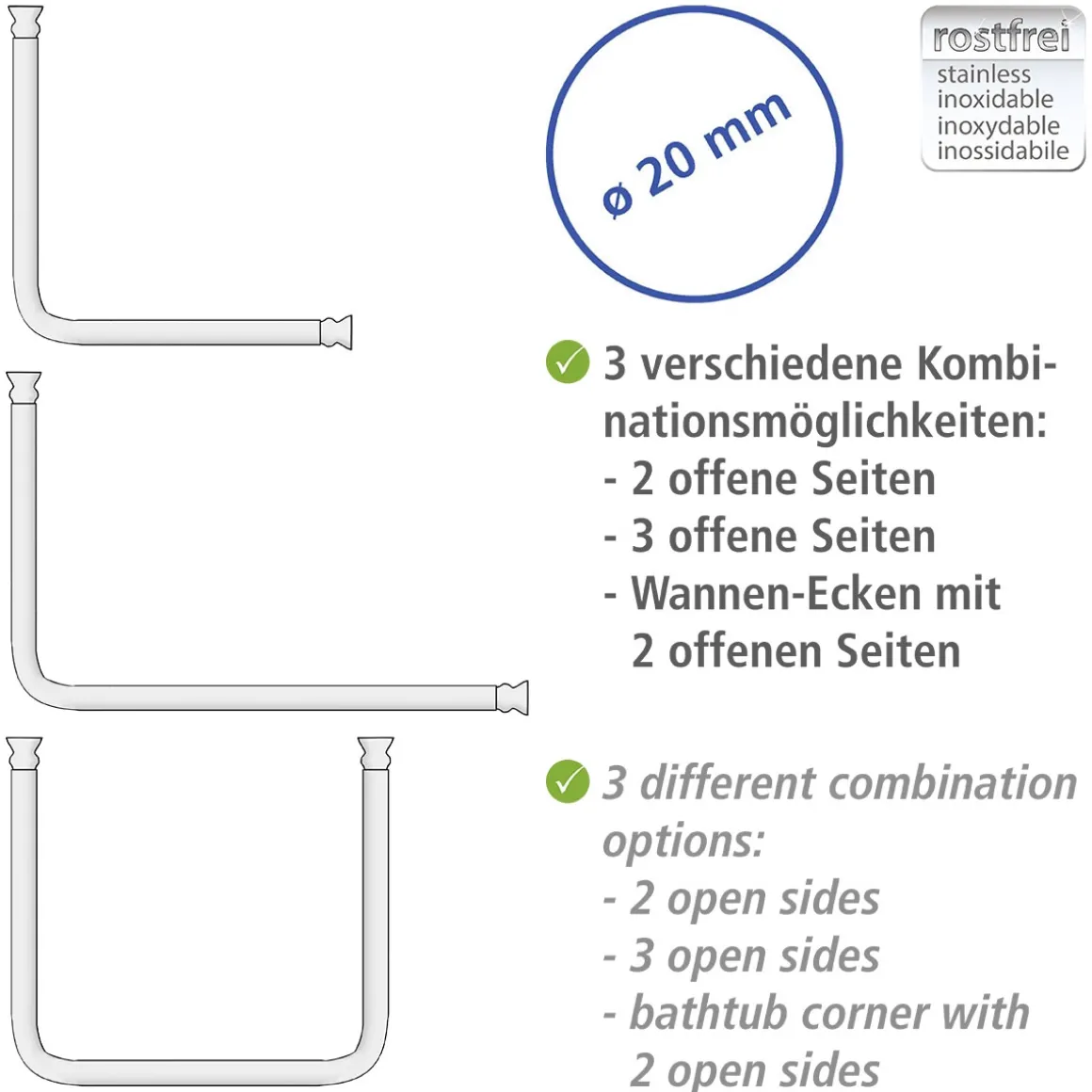 Wenko Winkelstange Universal Weiß 20 mm