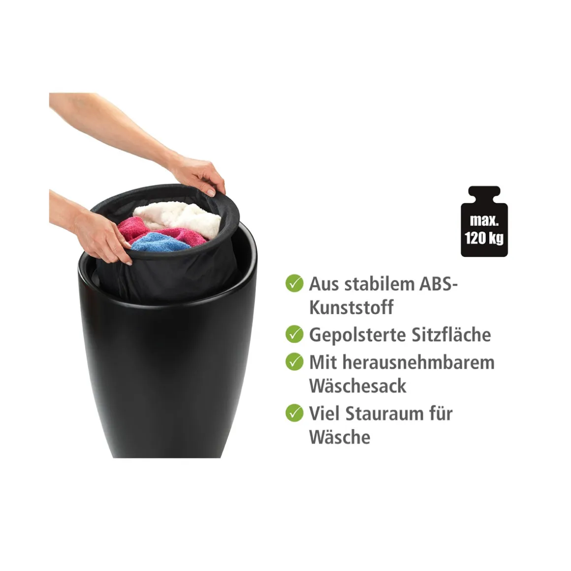 Wenko Hocker Candy schwarz mit Wäschesack