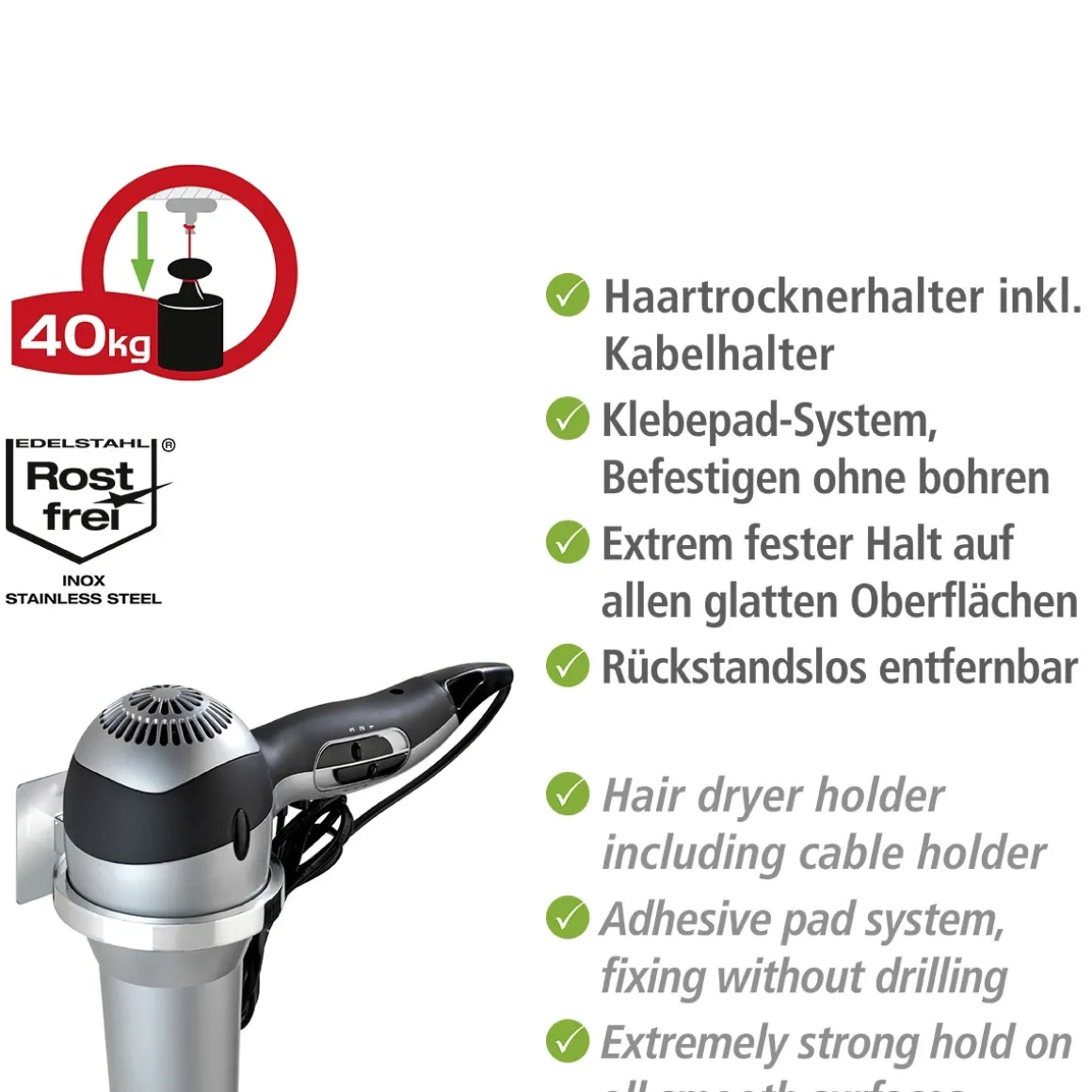 Wenko Turbo-Loc Haartrocknerhalter Quadro