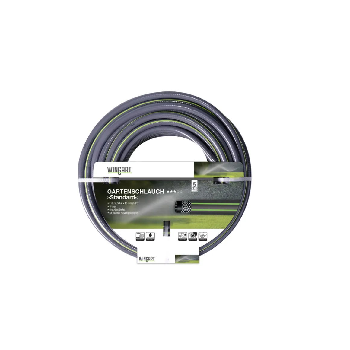 Wingart Gartenschlauch Standard grau mit grünen Streifen 1/2" 50 m