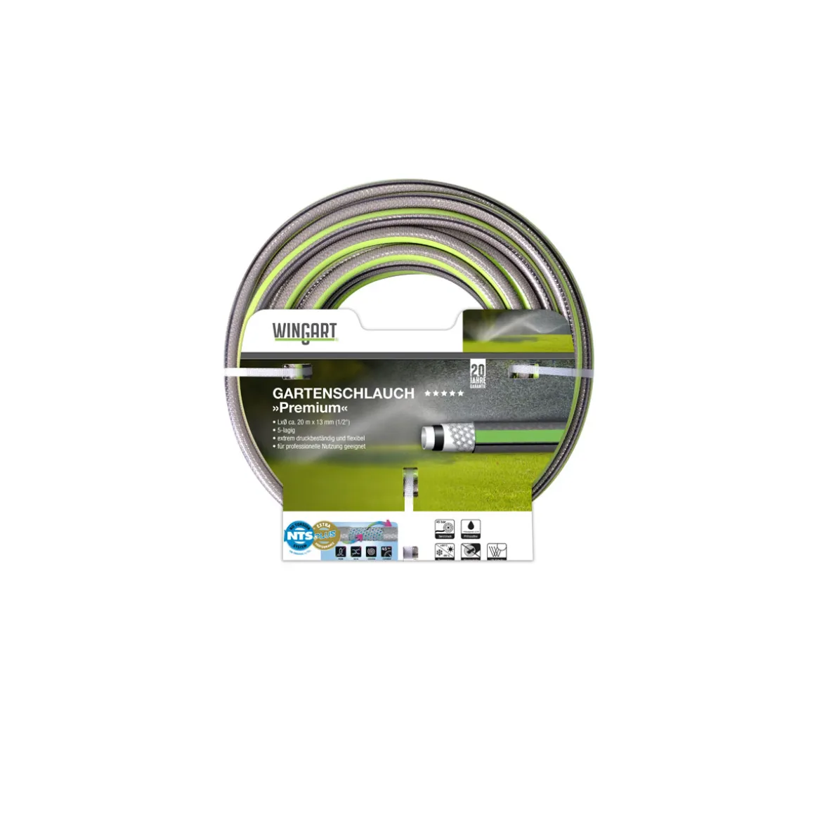 Wingart NTSPlus Gartenschlauch Premium transparent hellgrün mit schwarzer Streife 1/2" 20 m