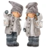 Winterkind mit Laterne 52cm grau blau