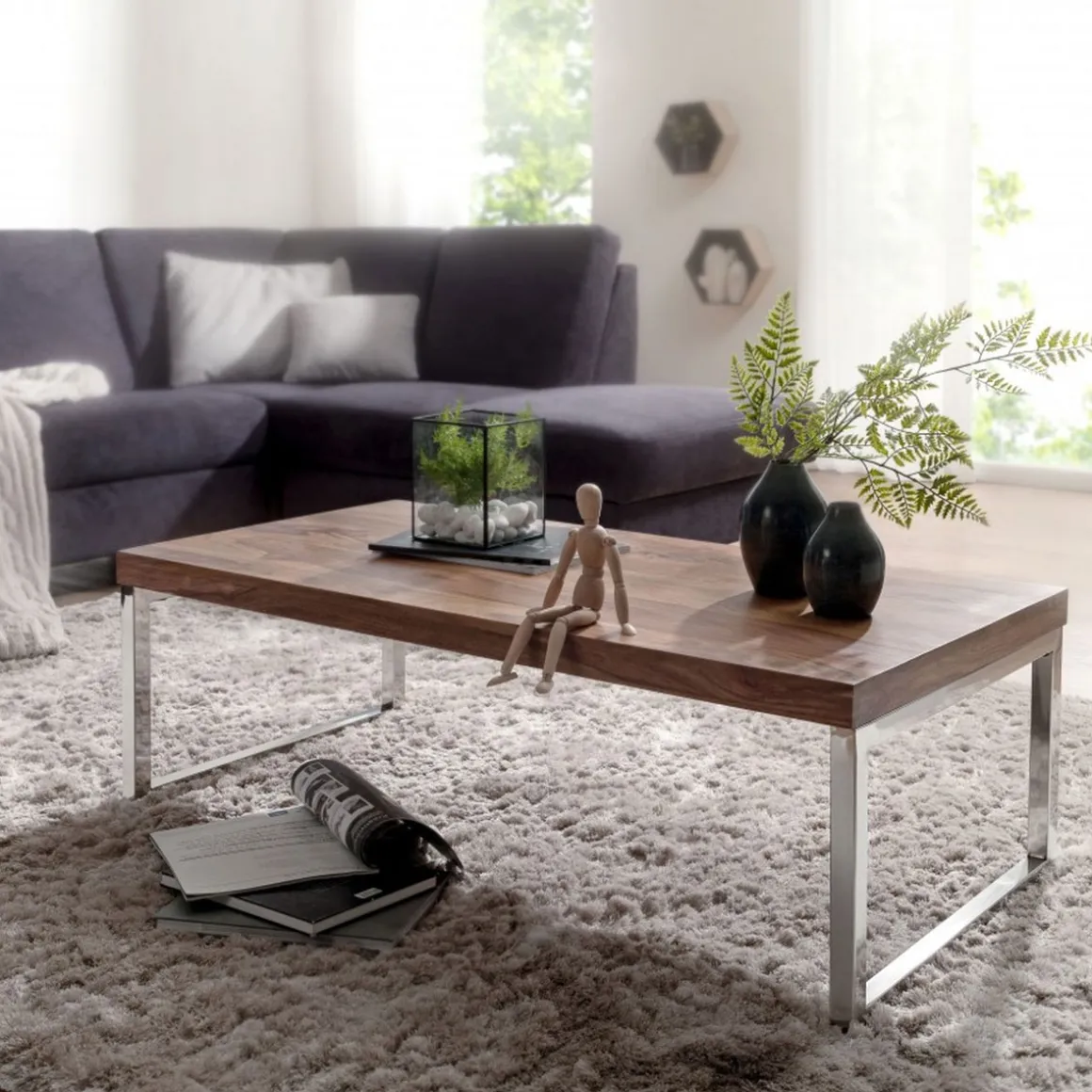 Wohnling Couchtisch „Sheesham“, 120x60x40 cm